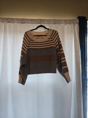Cute boutigue tan, gray, & cream sweater NWOT